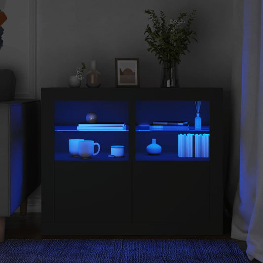 Armadietti con Luci LED 2pz Neri in Legno Multistrato | homemem39
