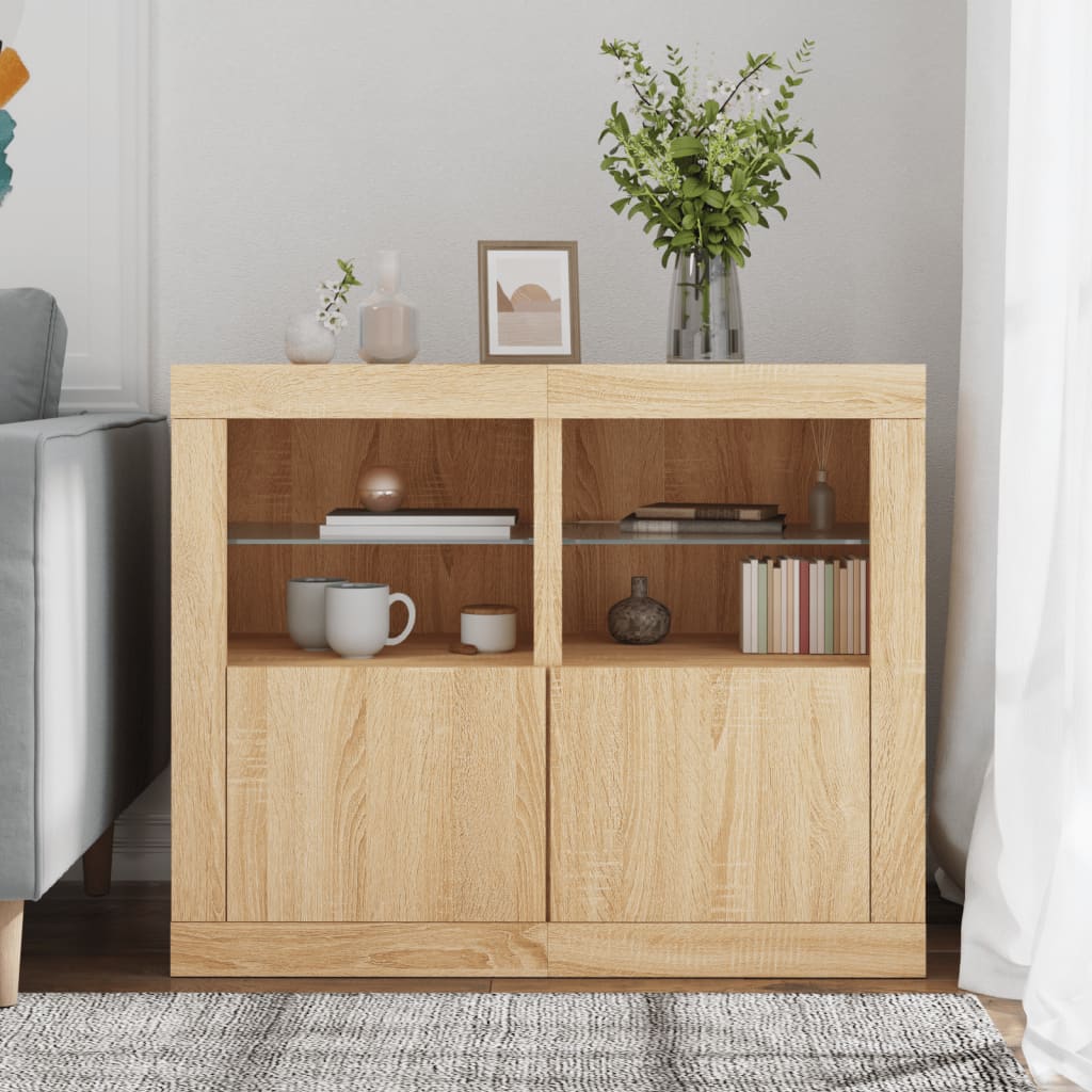Armadietti con Luci LED 2pz Rovere Sonoma in Legno Multistrato | homemem39