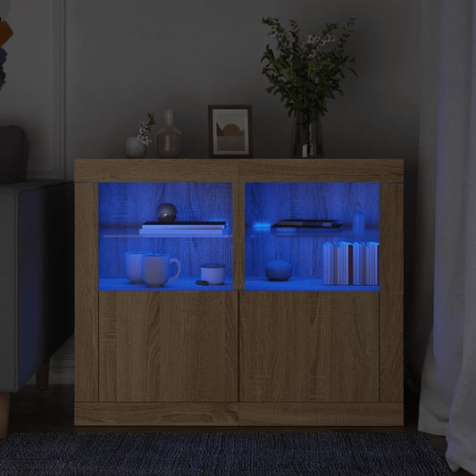Armadietti con Luci LED 2pz Rovere Sonoma in Legno Multistrato | homemem39