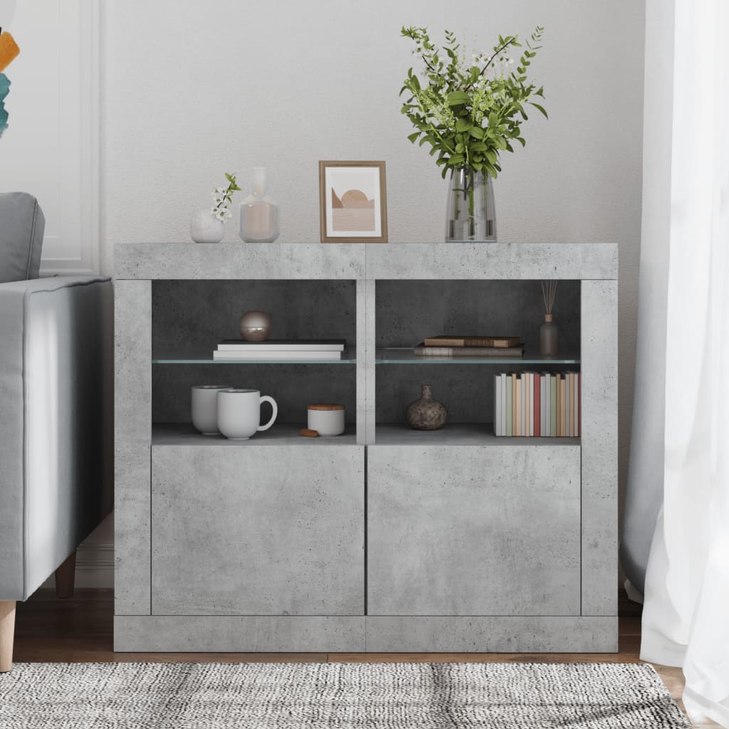 Armadietti con Luci LED 2pz Grigio Cemento in Legno Multistrato | homemem39