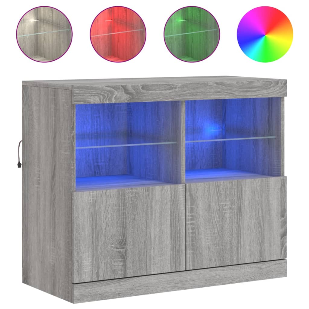 Credenza con Luci LED Grigio Sonoma 81x37x67 cm - homemem39