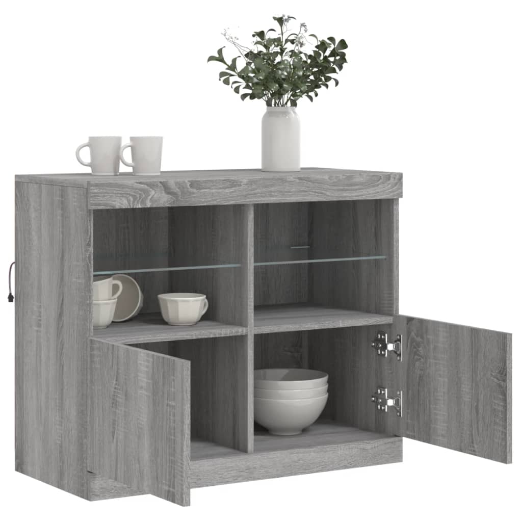 Credenza con Luci LED Grigio Sonoma 81x37x67 cm - homemem39