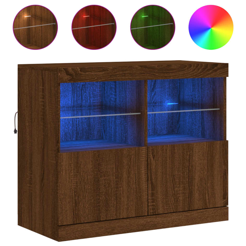 Credenza con Luci LED Rovere Marrone 81x37x67 cm - homemem39