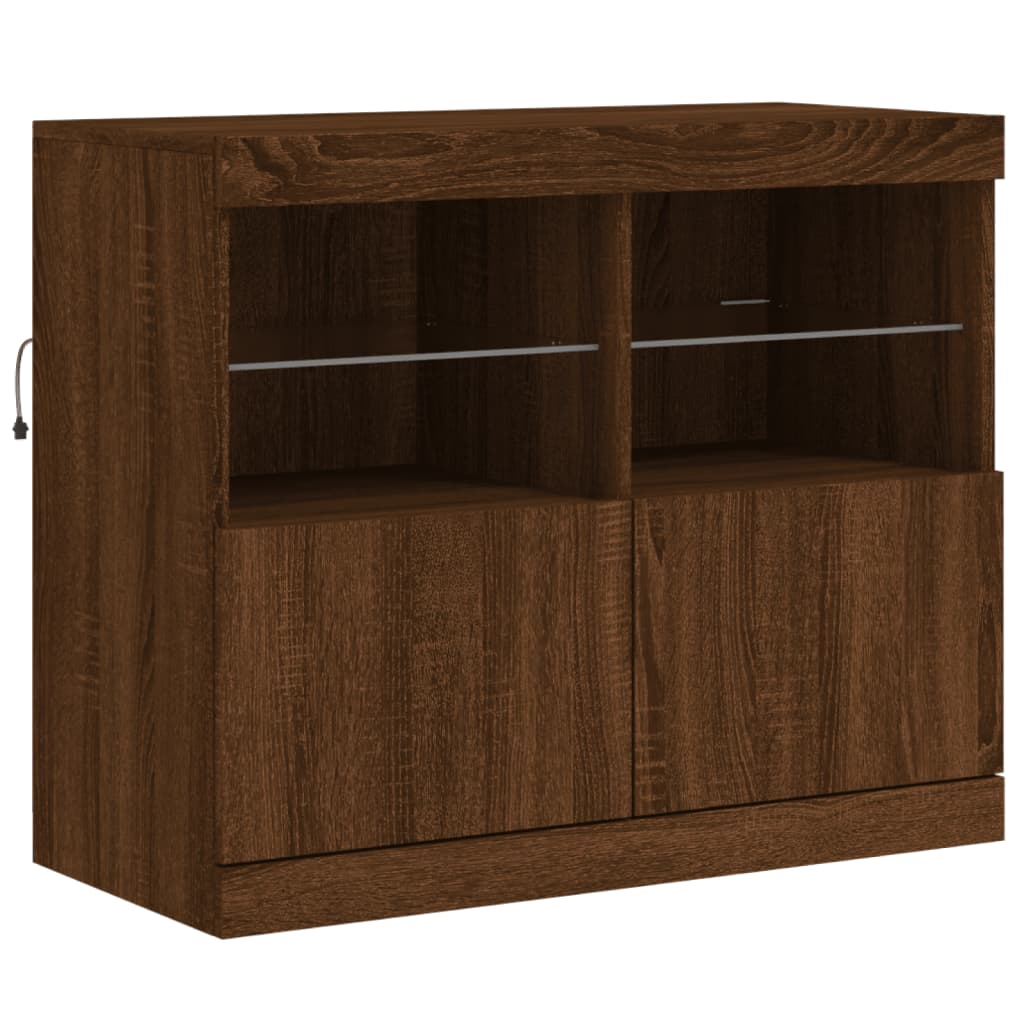 Credenza con Luci LED Rovere Marrone 81x37x67 cm - homemem39