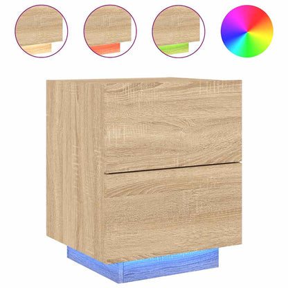 Comodino con Luci LED Rovere Sonoma in Legno Multistrato - homemem39