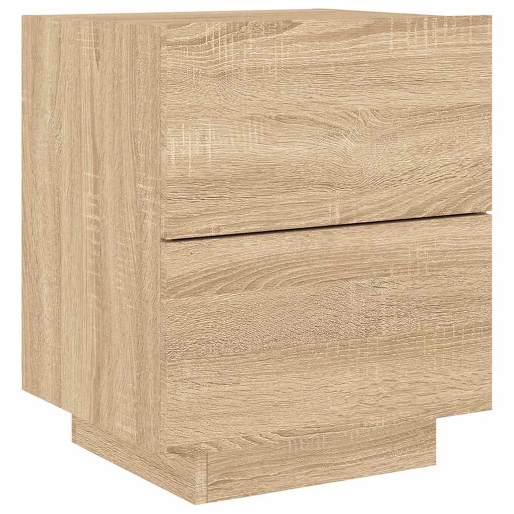 Comodino con Luci LED Rovere Sonoma in Legno Multistrato - homemem39
