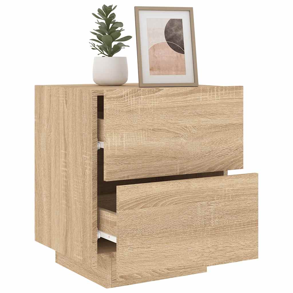Comodino con Luci LED Rovere Sonoma in Legno Multistrato - homemem39
