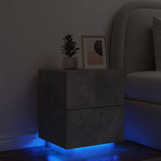 Comodino con Luci LED Grigio Cemento in Legno Multistrato