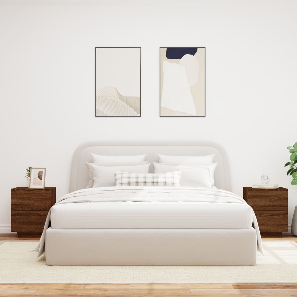 Comodini con Luci LED 2pz Rovere Marrone in Legno Multistrato - homemem39