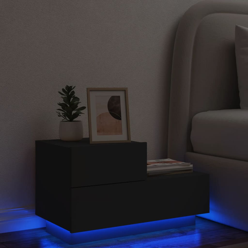 Comodino con Luci LED Nero 70x36x40,5 cm - homemem39