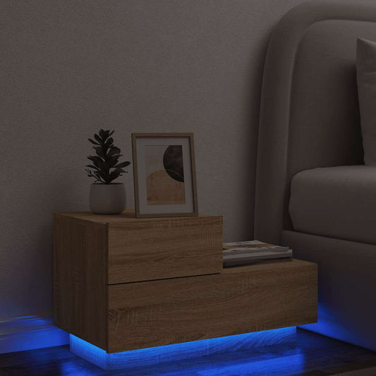 Comodino con Luci LED Rovere Sonoma 70x36x40,5 cm - homemem39