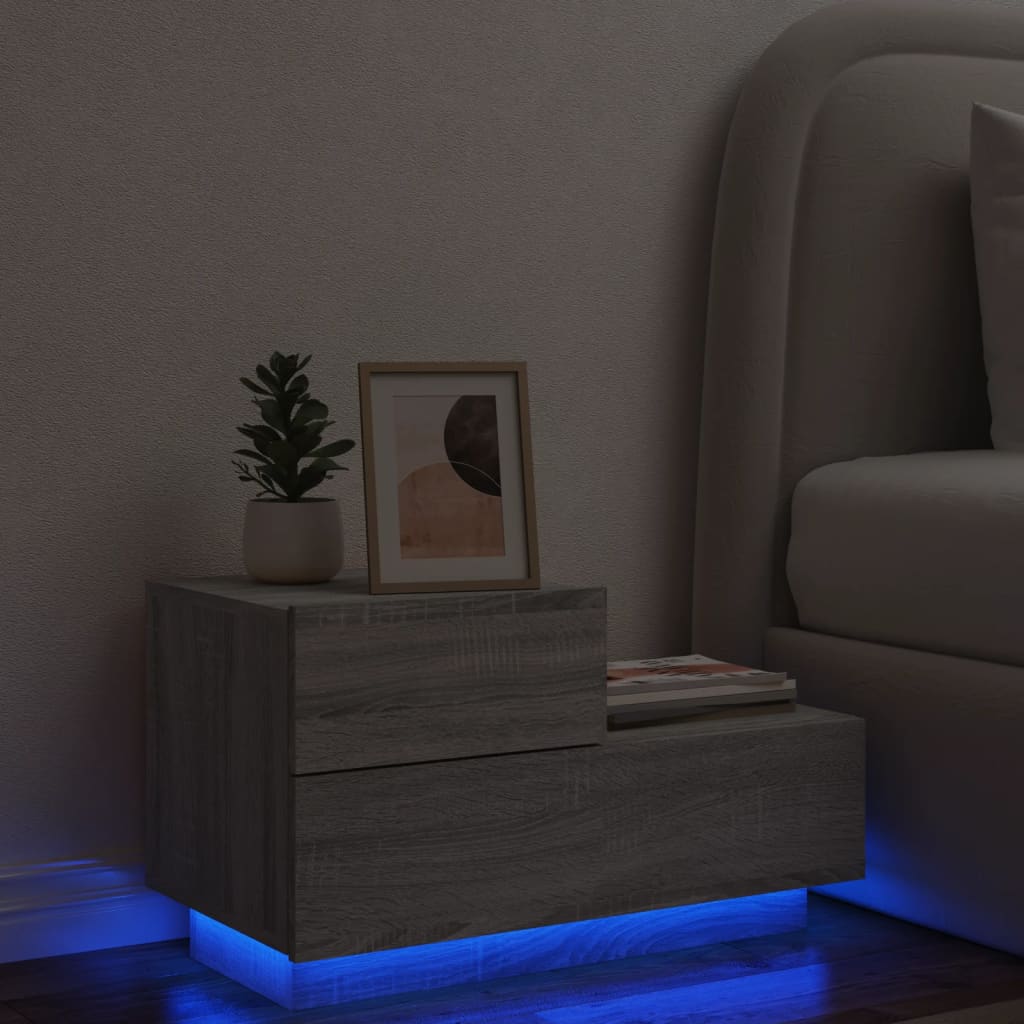 Comodino con Luci LED Grigio Sonoma 70x36x40,5 cm - homemem39