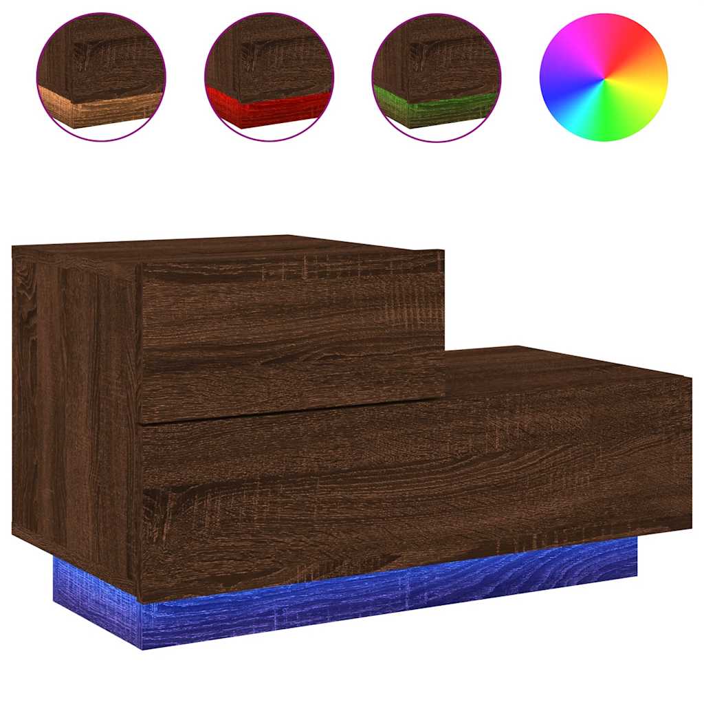 Comodino con Luci LED Rovere Marrone 70x36x40,5 cm - homemem39
