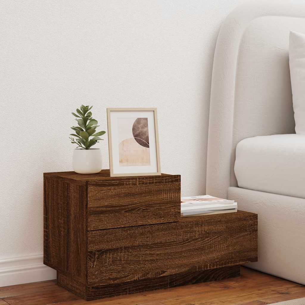 Comodino con Luci LED Rovere Marrone 70x36x40,5 cm - homemem39