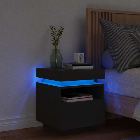 Comodino con Luci LED Nero 40x39x48,5 cm - homemem39
