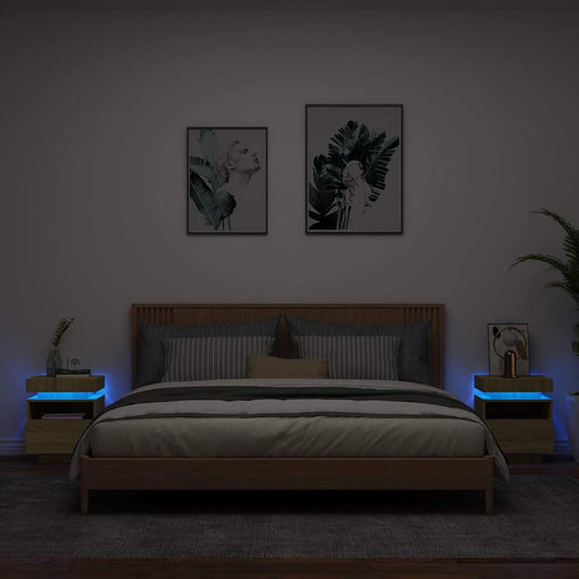 Comodini con Luci LED 2pz Rovere Sonoma 40x39x48,5 cm - homemem39