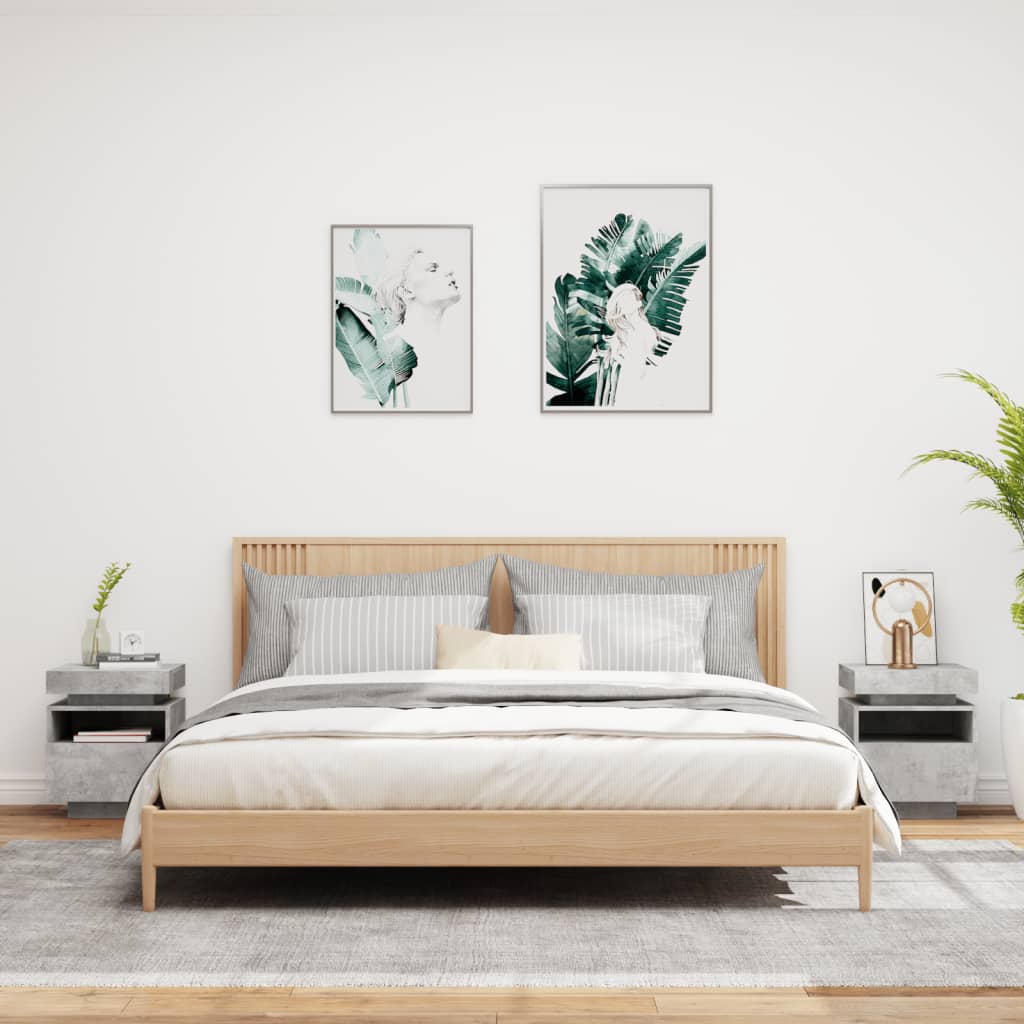 Comodini con Luci LED 2pz Grigio Cemento 40x39x48,5 cm - homemem39