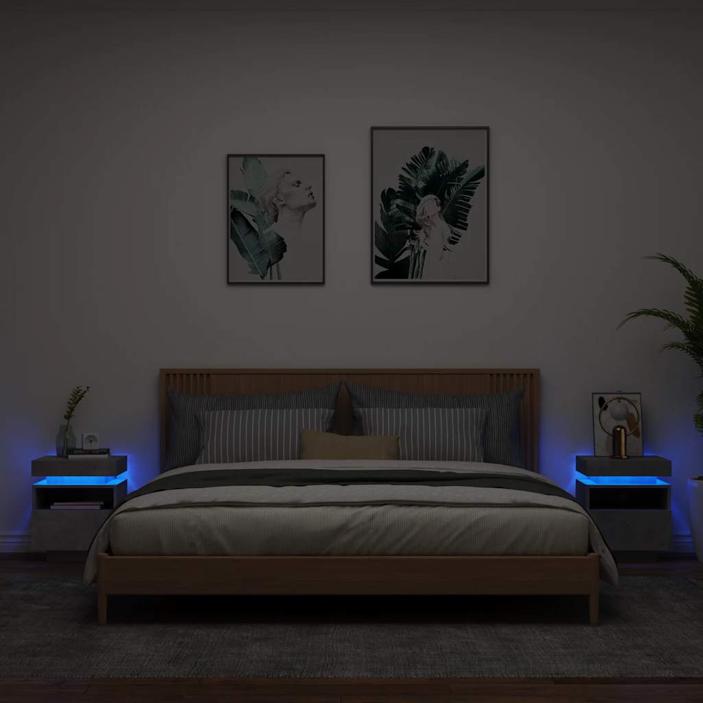Comodini con Luci LED 2pz Grigio Cemento 40x39x48,5 cm - homemem39