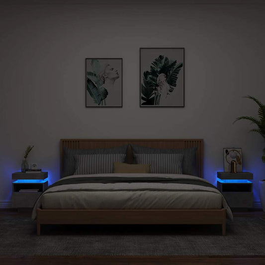 Comodini con Luci LED 2pz Grigio Cemento 40x39x48,5 cm - homemem39