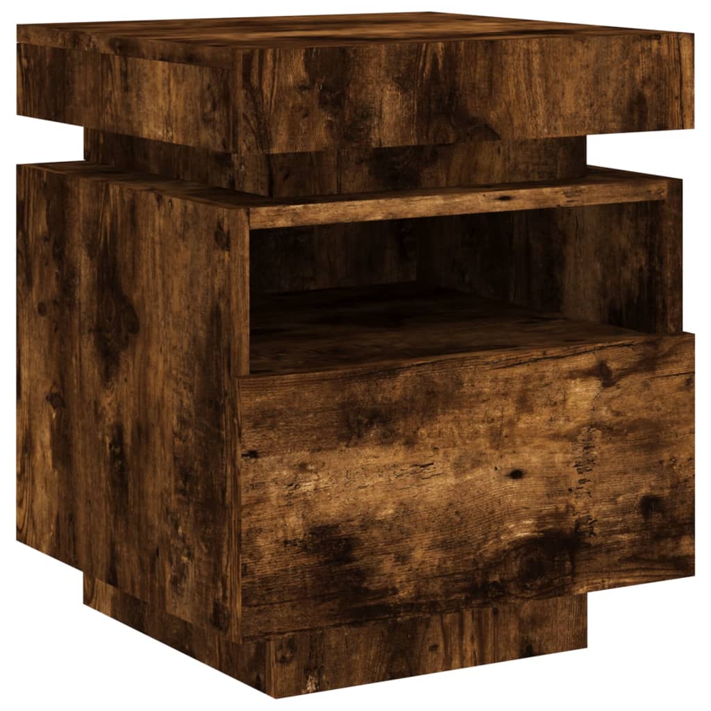 Comodini con Luci LED 2pz Rovere Fumo 40x39x48,5 cm - homemem39