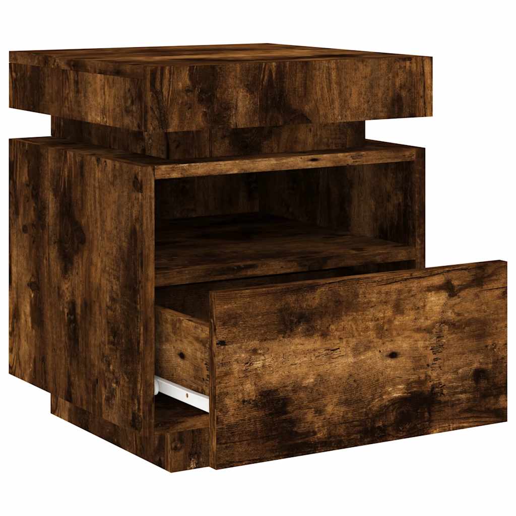 Comodini con Luci LED 2pz Rovere Fumo 40x39x48,5 cm - homemem39