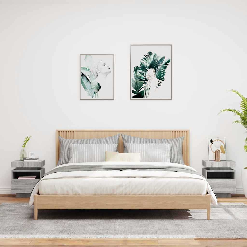 Comodini con Luci LED 2pz Grigio Sonoma 40x39x48,5 cm - homemem39