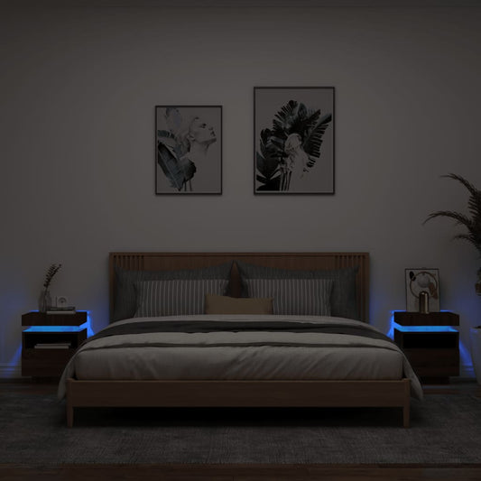Comodini con Luci LED 2pz Rovere Marrone 40x39x48,5 cm - homemem39