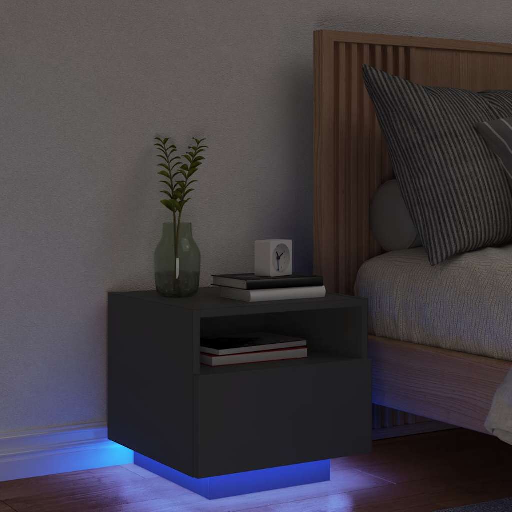 Comodino con Luci LED Nero 40x39x37 cm - homemem39