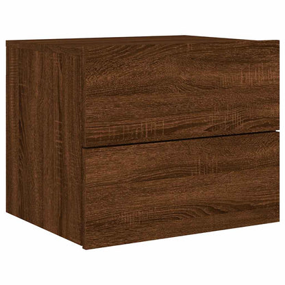 Comodini a Parete con luci LED 2 pz Rovere Marrone