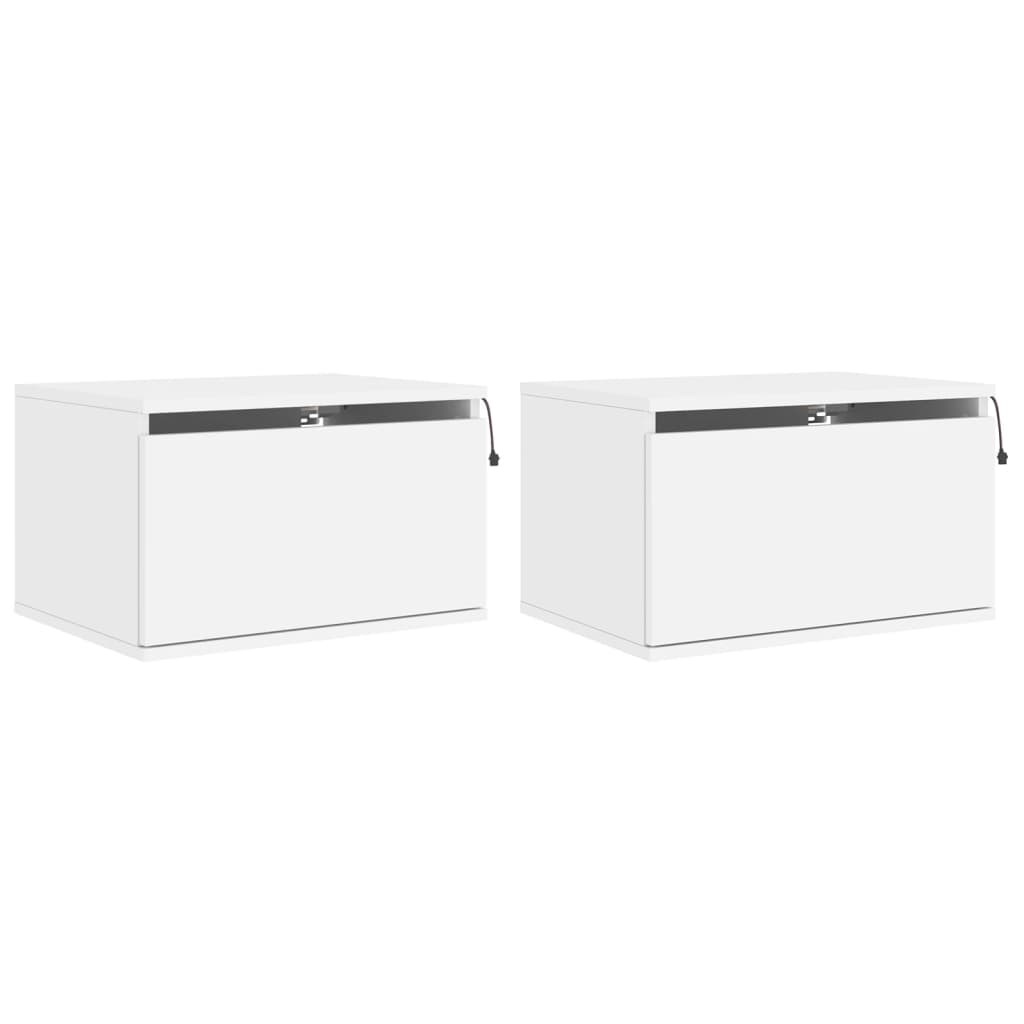 Comodini a Parete con Luci LED 2 pz Bianchi - homemem39