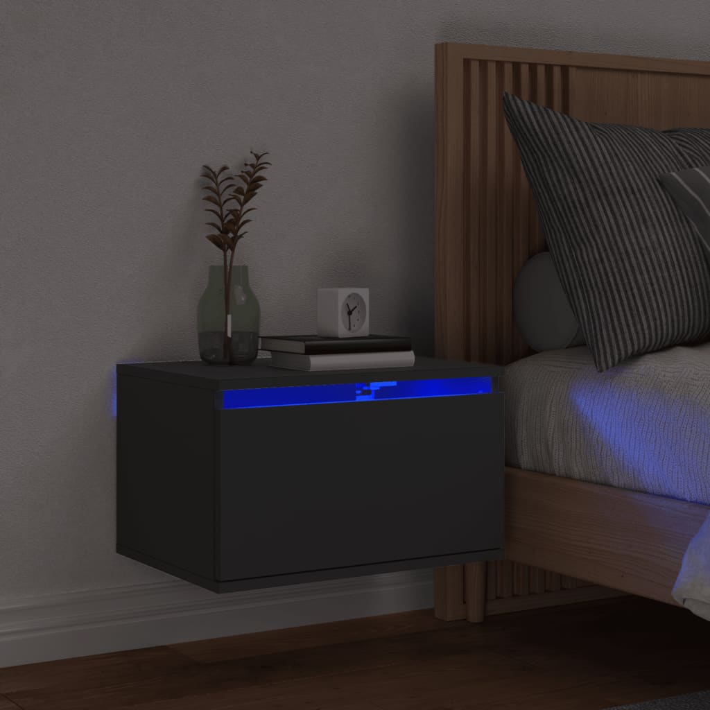 Comodino a Parete con Luci LED Nero - homemem39