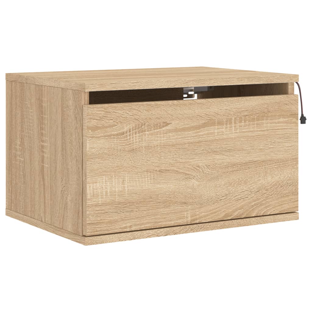 Comodino a Parete con luci LED Rovere Sonoma - homemem39