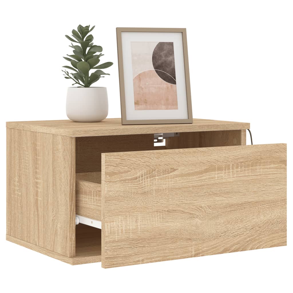 Comodino a Parete con luci LED Rovere Sonoma - homemem39
