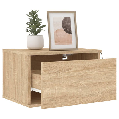 Comodino a Parete con luci LED Rovere Sonoma - homemem39