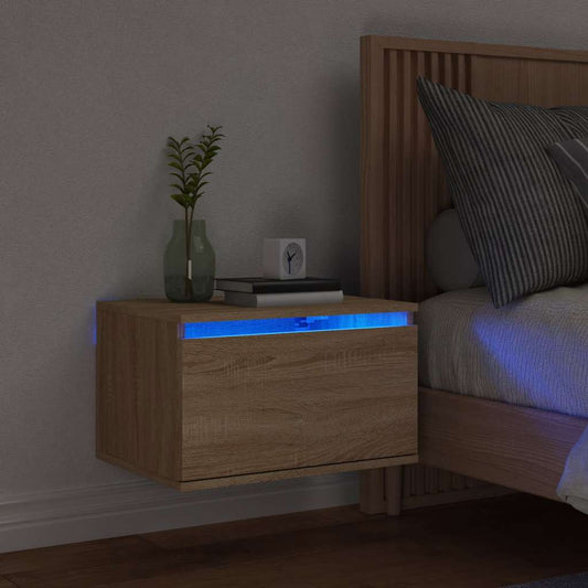 Comodino a Parete con luci LED Rovere Sonoma - homemem39