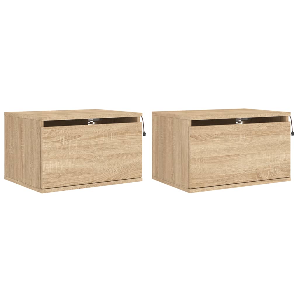 Comodini a Parete con luci LED 2 pz Rovere Sonoma - homemem39