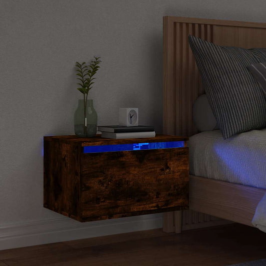 Comodino a Parete con luci LED Rovere Fumo - homemem39