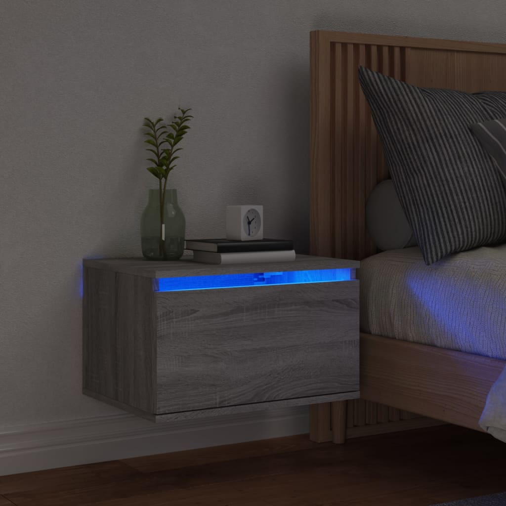 Comodino a Parete con luci LED Grigio Sonoma - homemem39