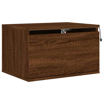 Comodino a Parete con luci LED Rovere Marrone - homemem39