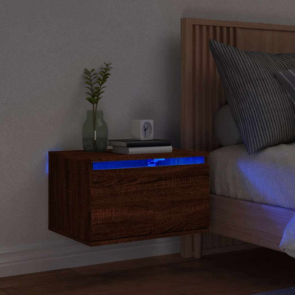 Comodino a Parete con luci LED Rovere Marrone - homemem39