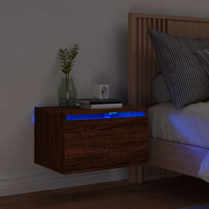 Comodino a Parete con luci LED Rovere Marrone - homemem39