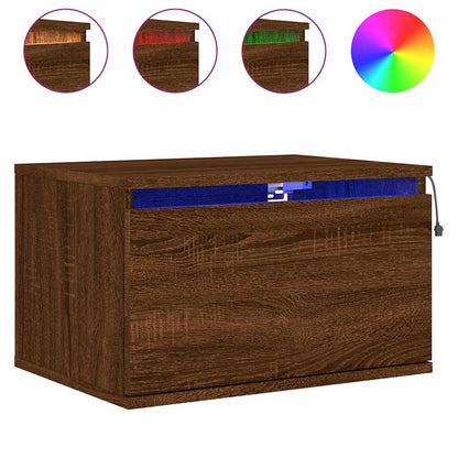 Wand-Nachttische mit LED-Leuchten, 2 Stück, braune Eiche