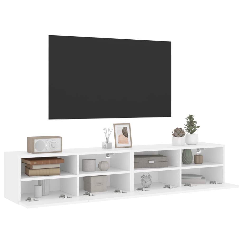 Mobili TV a Parete 2pz Bianchi 80x30x30 cm in Legno Multistrato