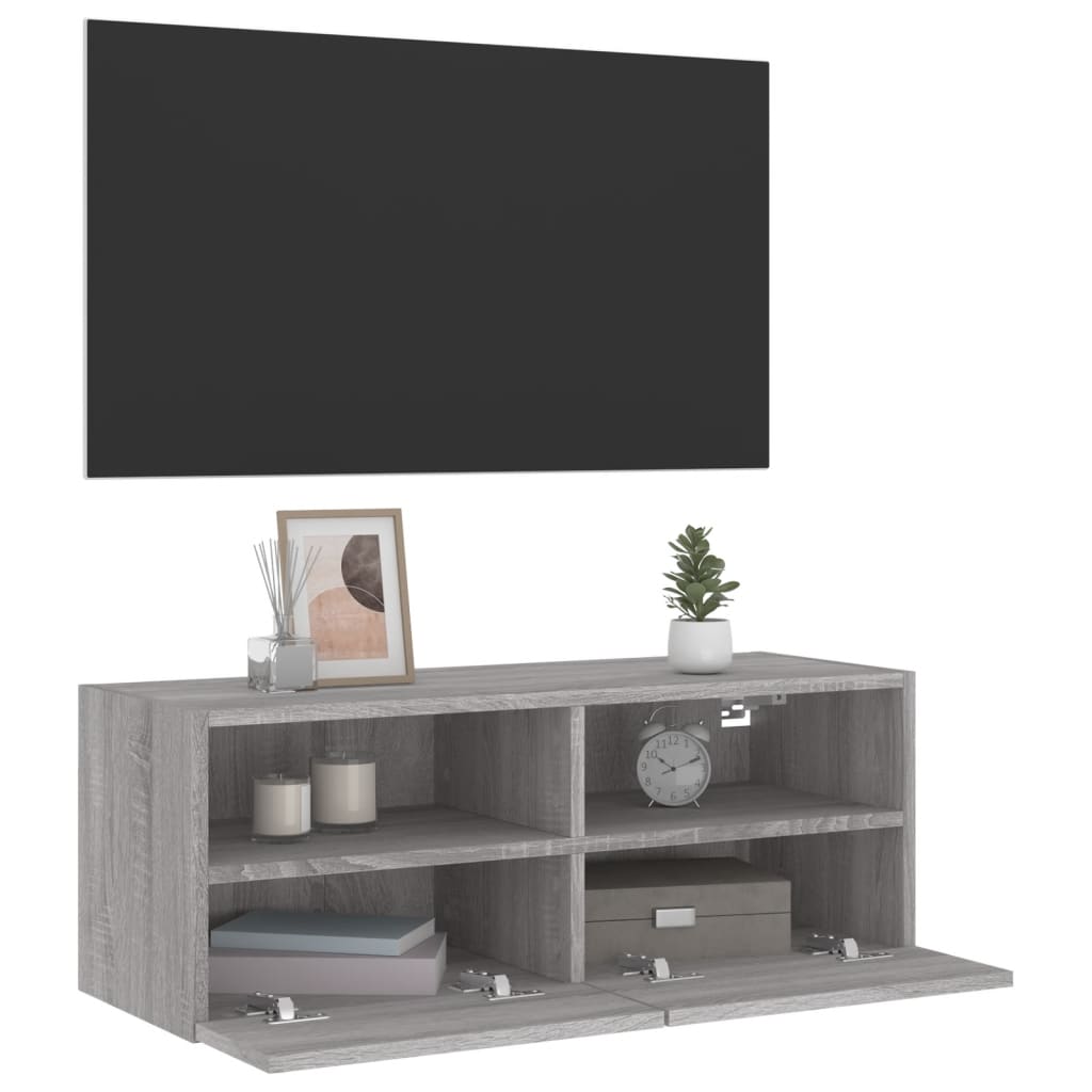 Mobile TV a Parete Grigio Sonoma 80x30x30 cm Legno Multistrato