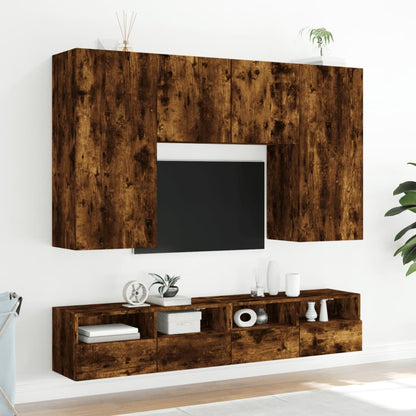 Mobili TV Parete 2pz Rovere Fumo 100x30x30 cm Legno Multistrato