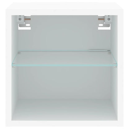 Mobili TV a Parete con Luci LED 2pz Bianchi 30x28,5x30 cm - homemem39