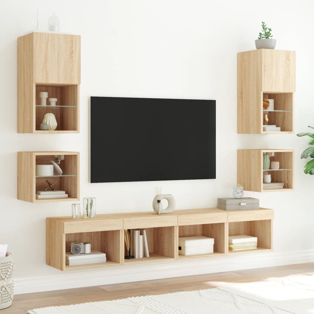 Mobile TV a Parete con Luci LED Rovere Sonoma 30x28,5x30 cm - homemem39