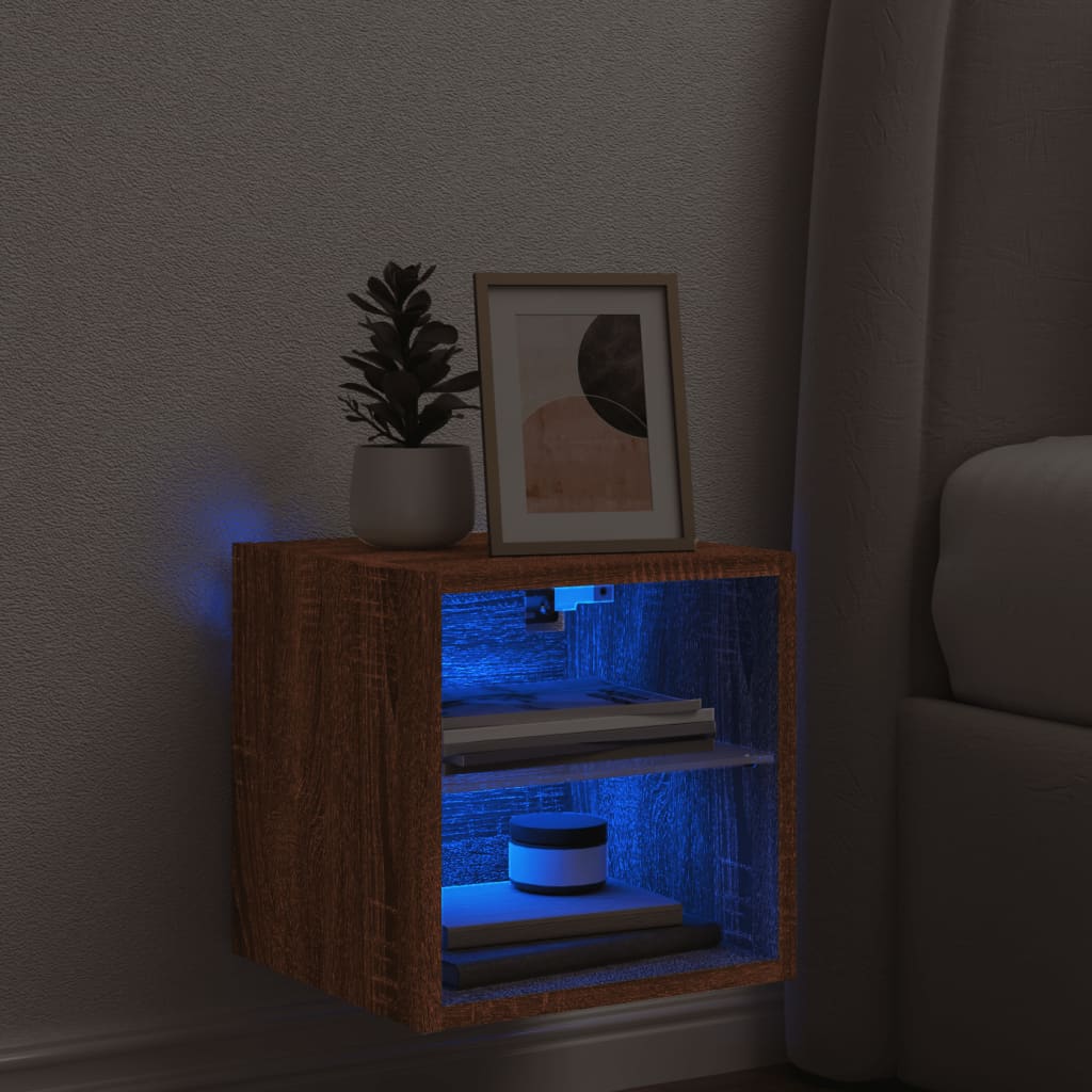 Mobile TV a Parete con Luci LED Rovere Marrone 30x28,5x30 cm - homemem39