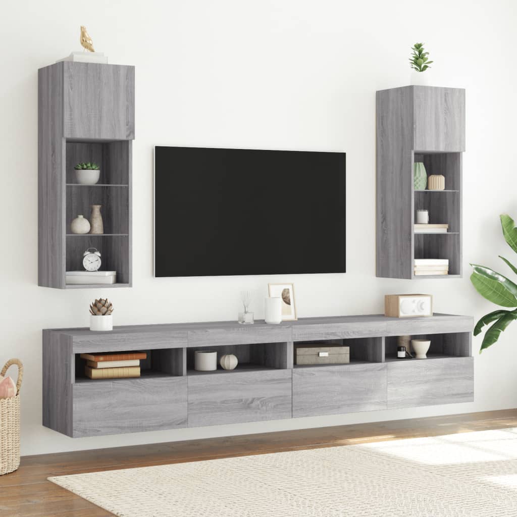 Mobile TV con Luci LED Grigio Sonoma 30,5x30x90 cm | homemem39