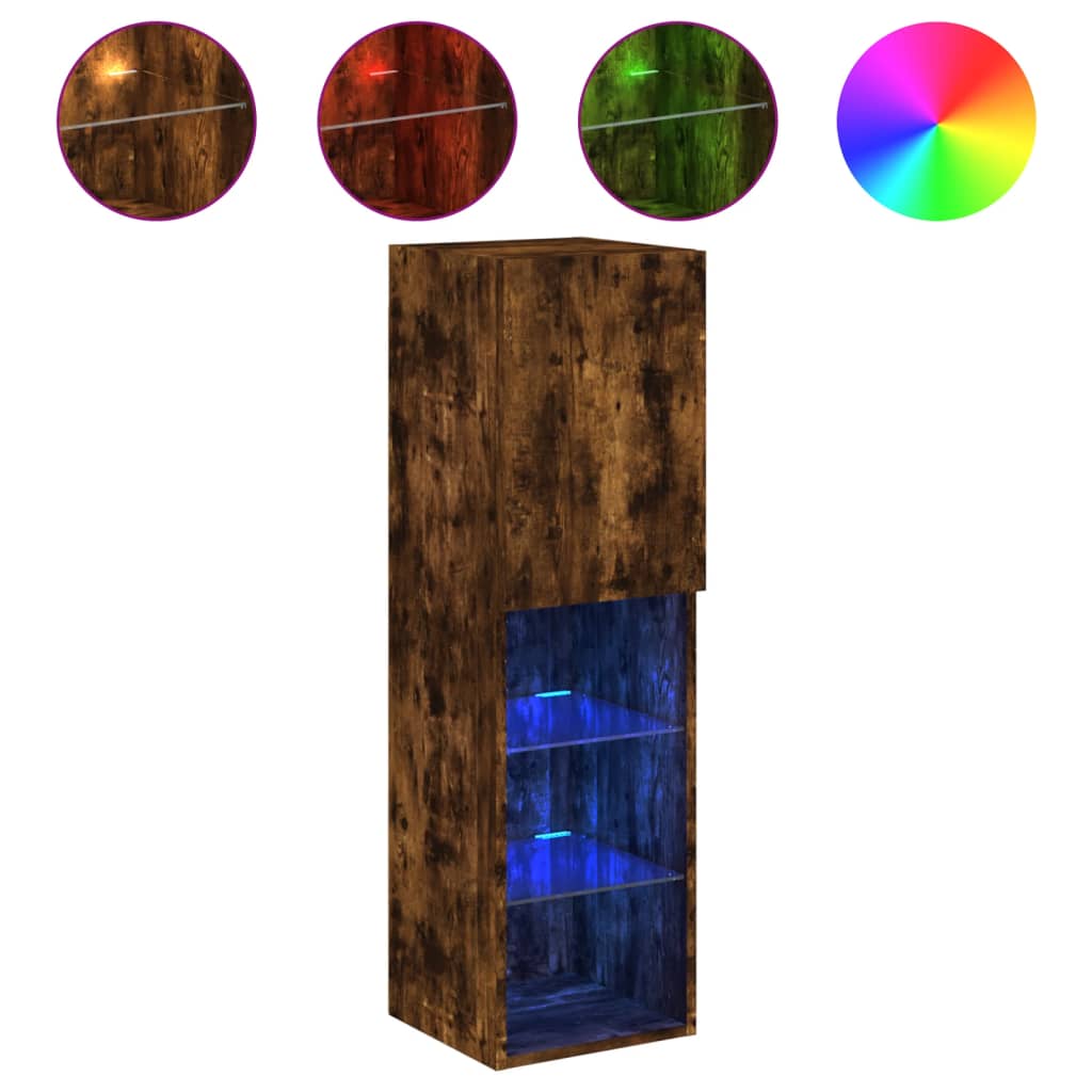 Mobile TV con Luci LED Rovere Fumo 30,5x30x102 cm | homemem39
